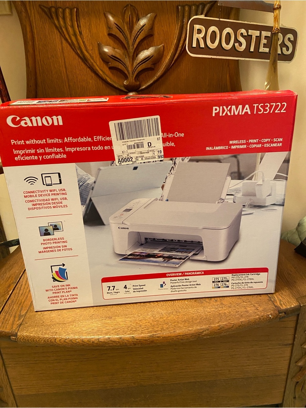 Canon PIXMA TS3722 Red and White Printer Box